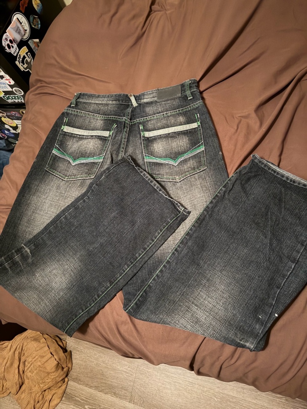 Mens Vintage Wide Leg Embroidered Jeans